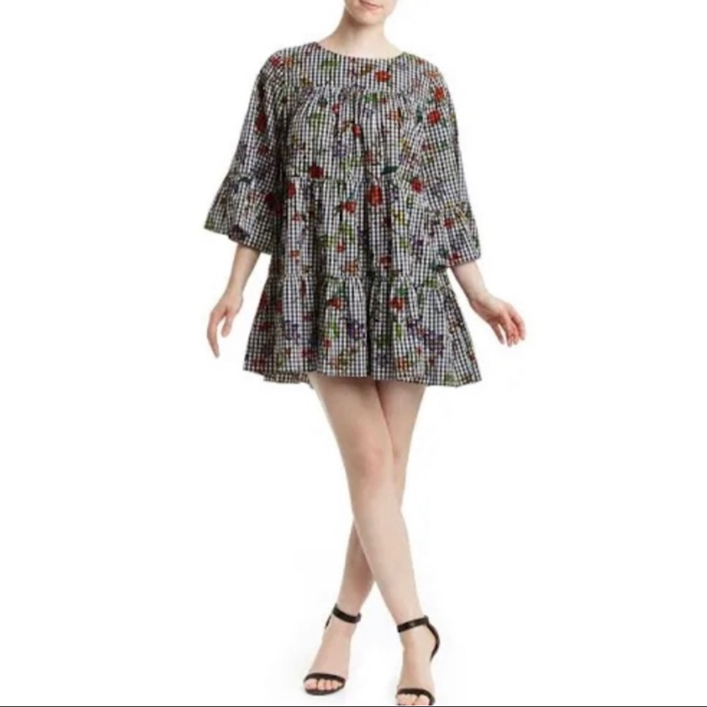 NWT Romeo & Juliet Couture black and white gingham and floral minidress / S